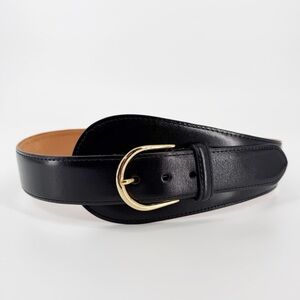 W.Kleinberg Black Leather Belt with Gold Hardware Small